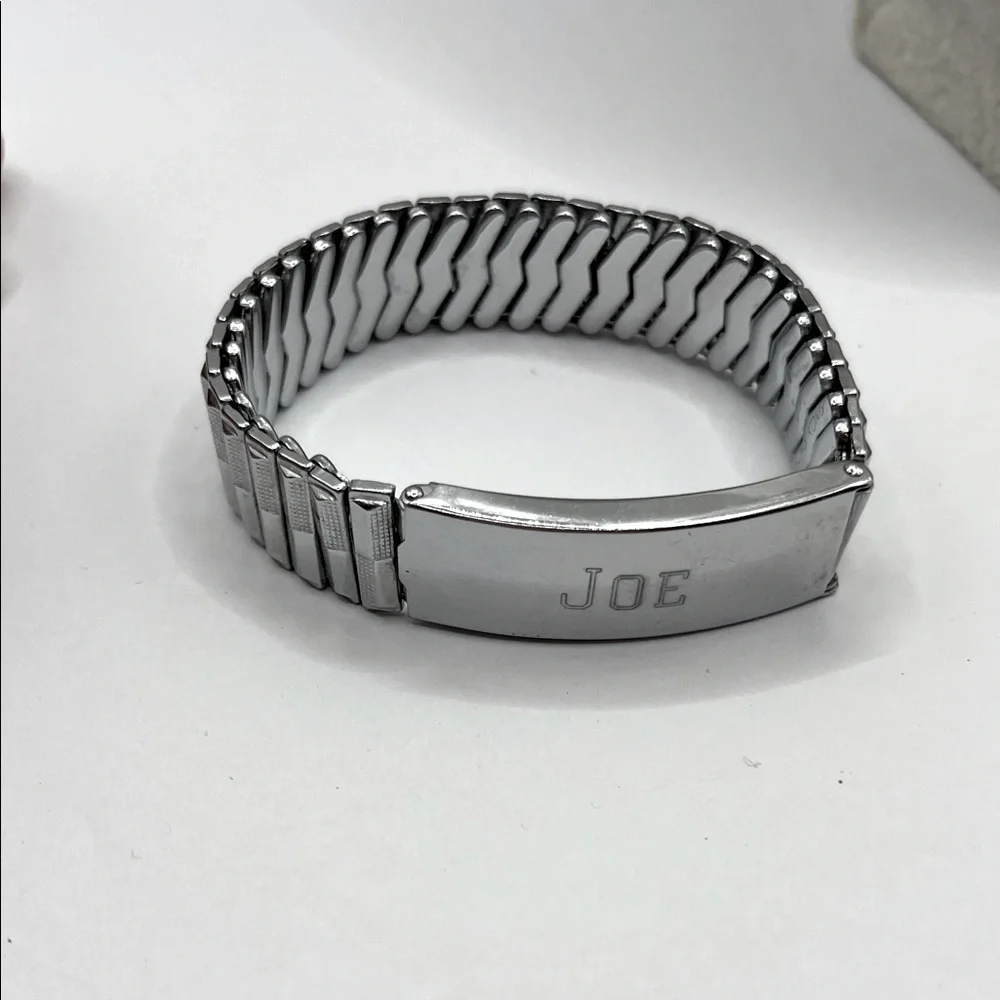 Vintage Silver Men's According Expandable Bracelet Monogram Joe  70s